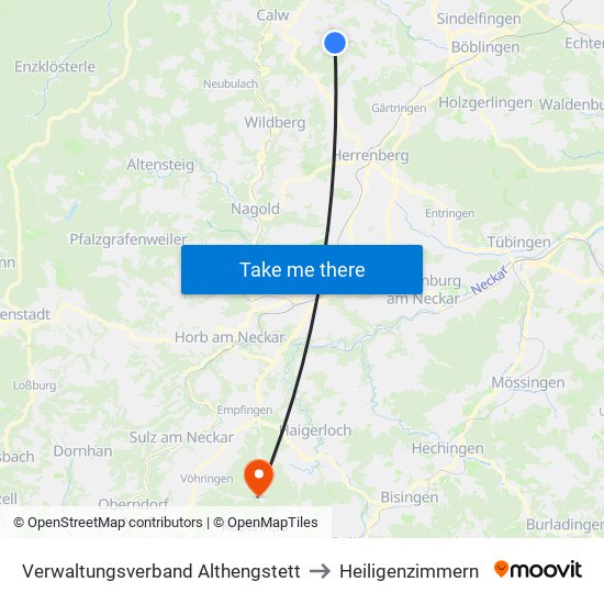 Verwaltungsverband Althengstett to Heiligenzimmern map