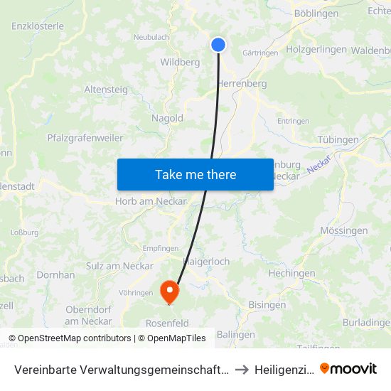 Vereinbarte Verwaltungsgemeinschaft Der Stadt Herrenberg to Heiligenzimmern map