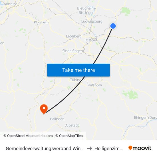 Gemeindeverwaltungsverband Winnenden to Heiligenzimmern map
