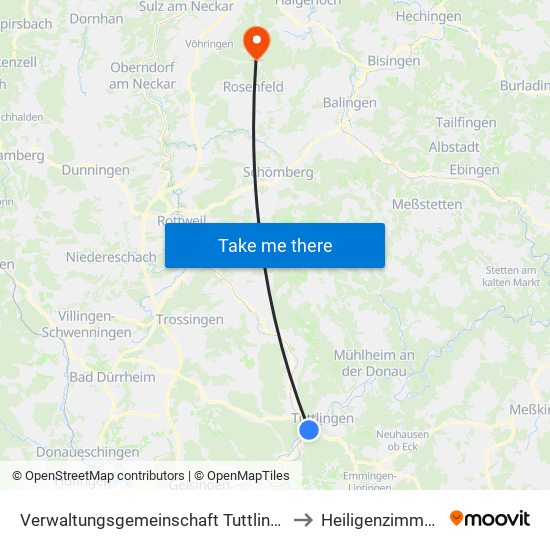 Verwaltungsgemeinschaft Tuttlingen to Heiligenzimmern map