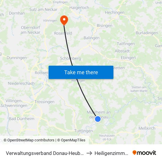 Verwaltungsverband Donau-Heuberg to Heiligenzimmern map