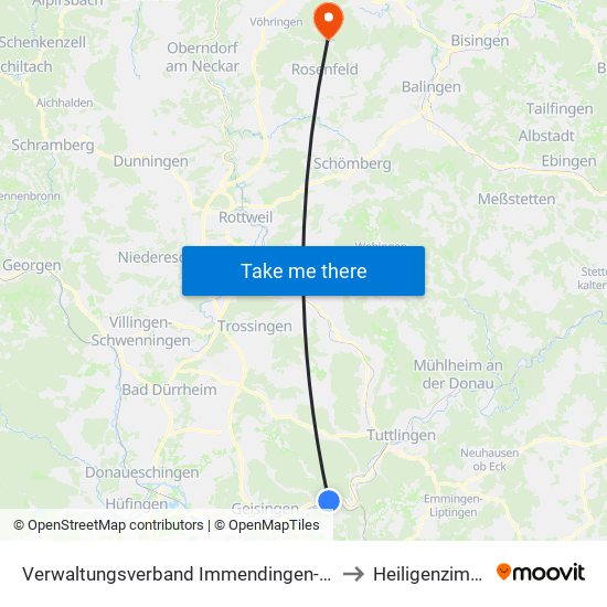 Verwaltungsverband Immendingen-Geisingen to Heiligenzimmern map