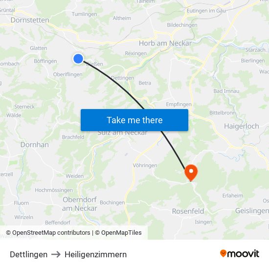 Dettlingen to Heiligenzimmern map