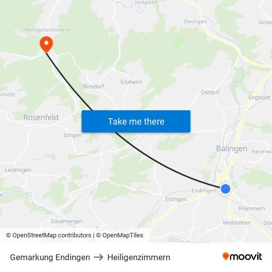 Gemarkung Endingen to Heiligenzimmern map