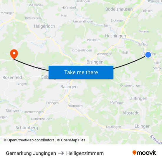 Gemarkung Jungingen to Heiligenzimmern map
