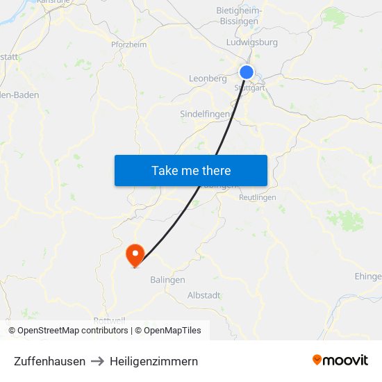 Zuffenhausen to Heiligenzimmern map