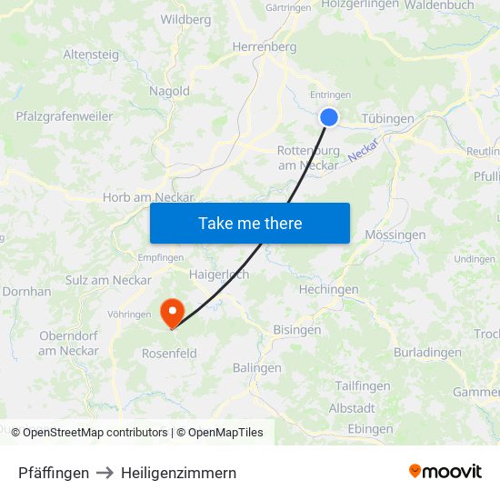 Pfäffingen to Heiligenzimmern map