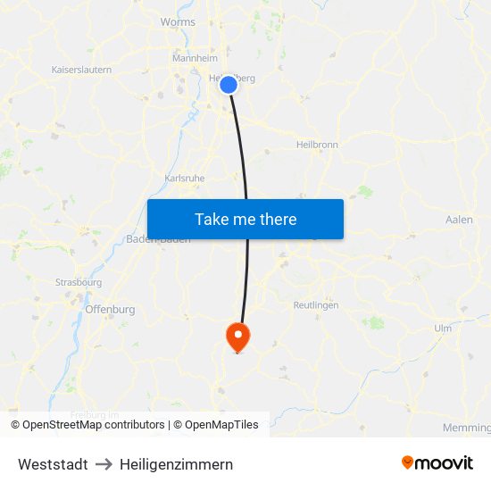 Weststadt to Heiligenzimmern map