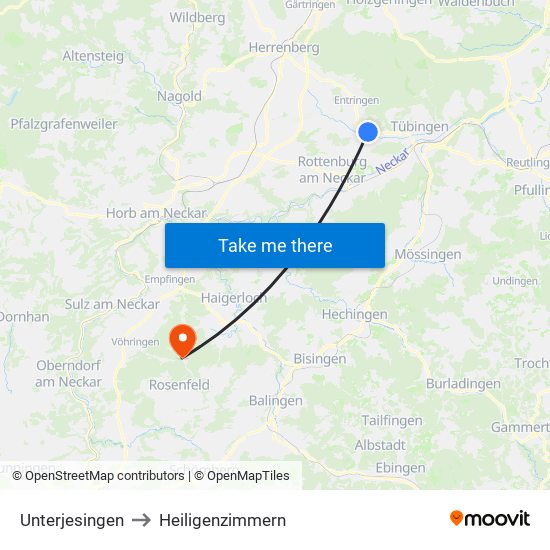 Unterjesingen to Heiligenzimmern map