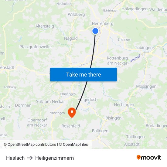 Haslach to Heiligenzimmern map