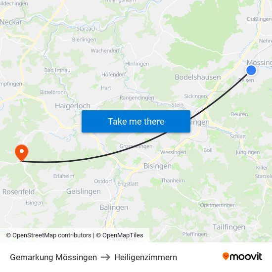 Gemarkung Mössingen to Heiligenzimmern map