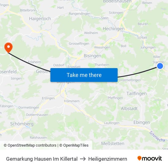 Gemarkung Hausen Im Killertal to Heiligenzimmern map