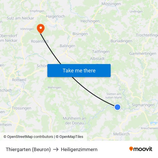 Thiergarten (Beuron) to Heiligenzimmern map