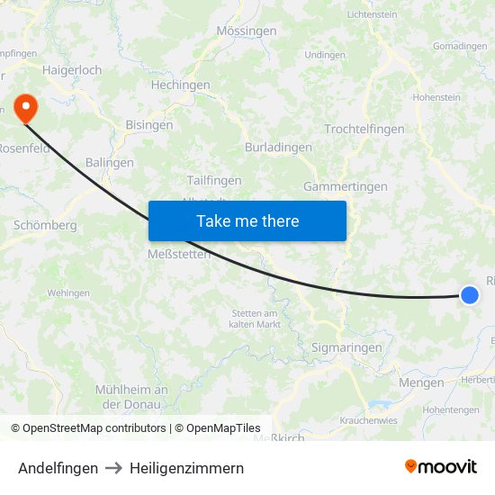 Andelfingen to Heiligenzimmern map