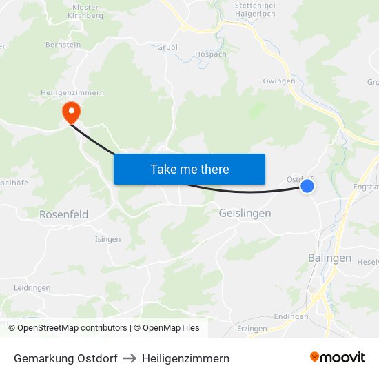 Gemarkung Ostdorf to Heiligenzimmern map