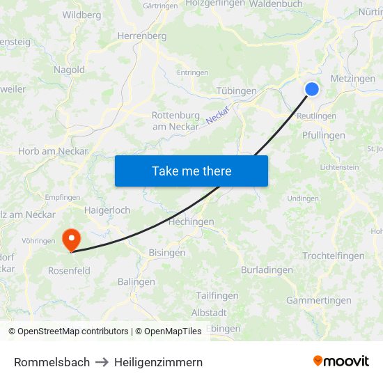 Rommelsbach to Heiligenzimmern map