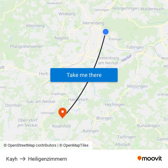 Kayh to Heiligenzimmern map