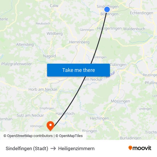 Sindelfingen (Stadt) to Heiligenzimmern map
