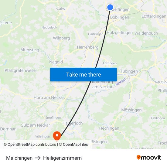 Maichingen to Heiligenzimmern map