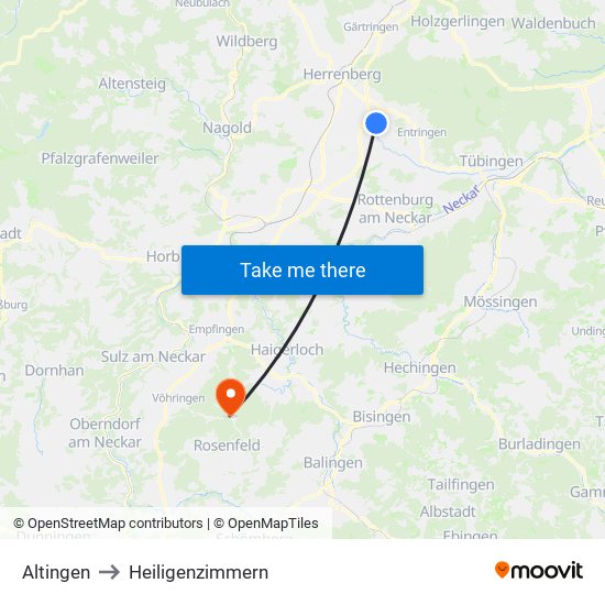 Altingen to Heiligenzimmern map