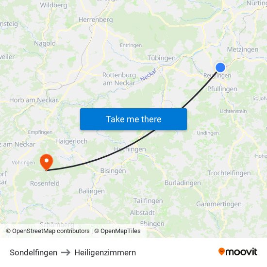 Sondelfingen to Heiligenzimmern map