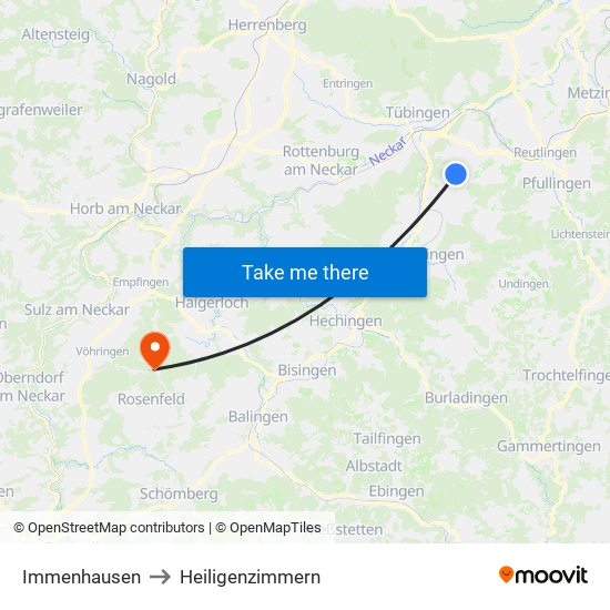 Immenhausen to Heiligenzimmern map
