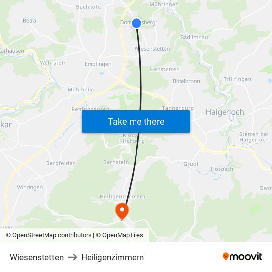 Wiesenstetten to Heiligenzimmern map