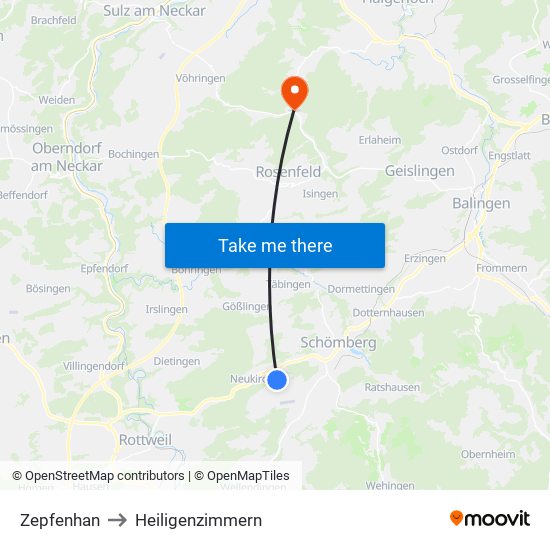 Zepfenhan to Heiligenzimmern map
