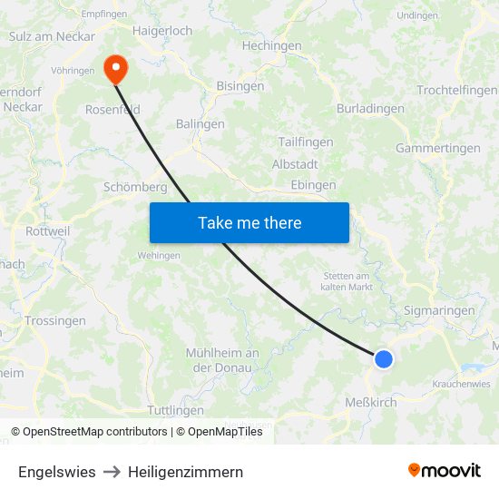 Engelswies to Heiligenzimmern map