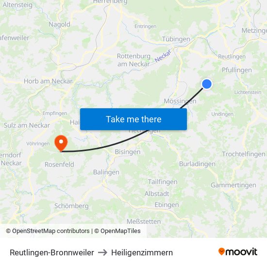 Reutlingen-Bronnweiler to Heiligenzimmern map
