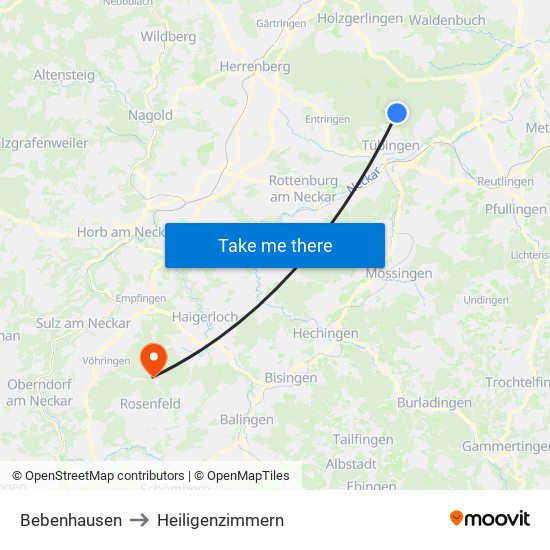 Bebenhausen to Heiligenzimmern map