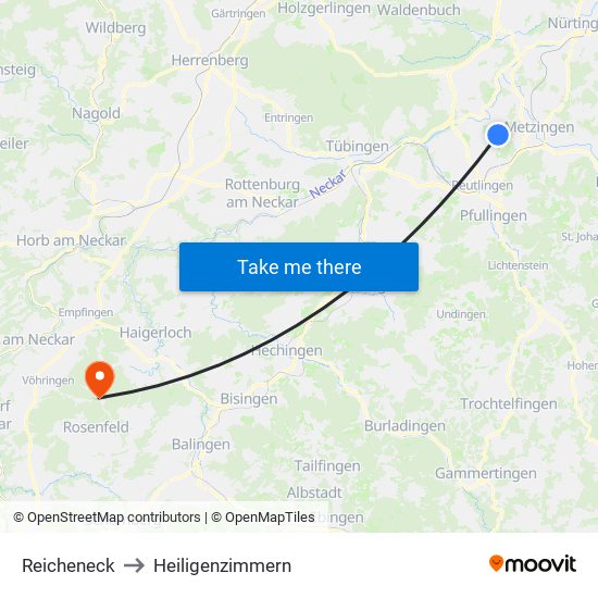 Reicheneck to Heiligenzimmern map