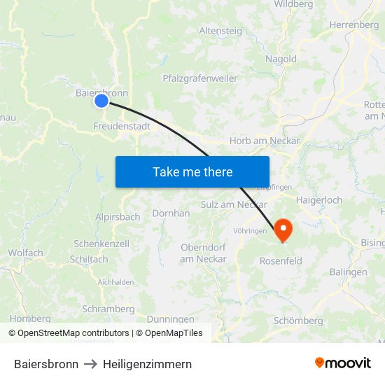 Baiersbronn to Heiligenzimmern map