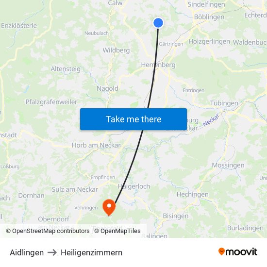 Aidlingen to Heiligenzimmern map