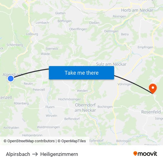 Alpirsbach to Heiligenzimmern map