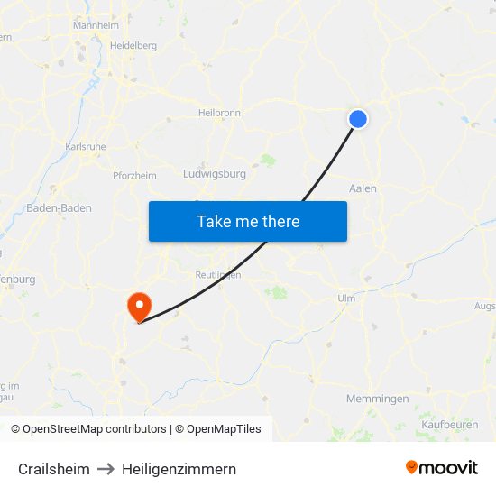 Crailsheim to Heiligenzimmern map