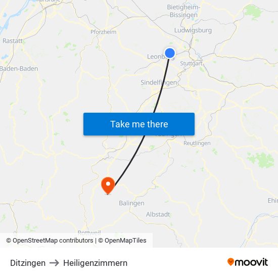 Ditzingen to Heiligenzimmern map