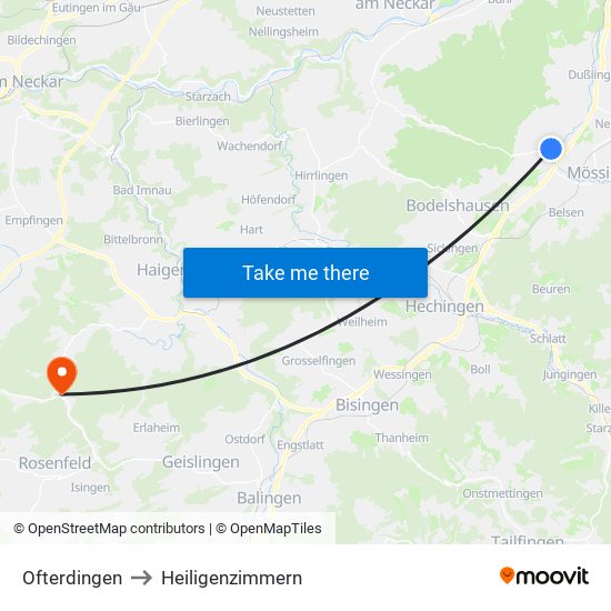 Ofterdingen to Heiligenzimmern map