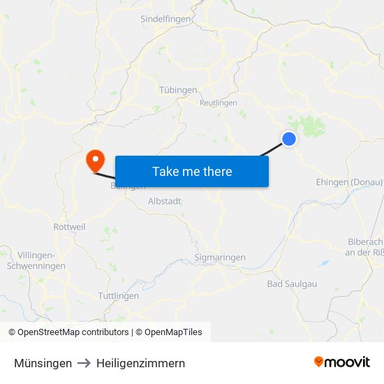 Münsingen to Heiligenzimmern map