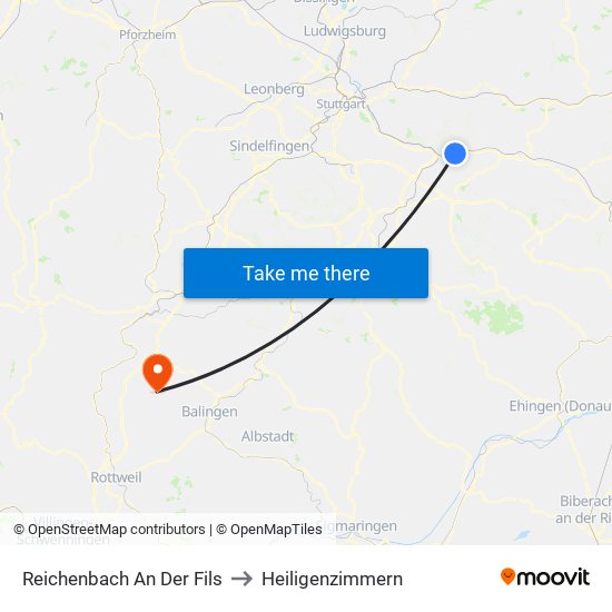Reichenbach An Der Fils to Heiligenzimmern map