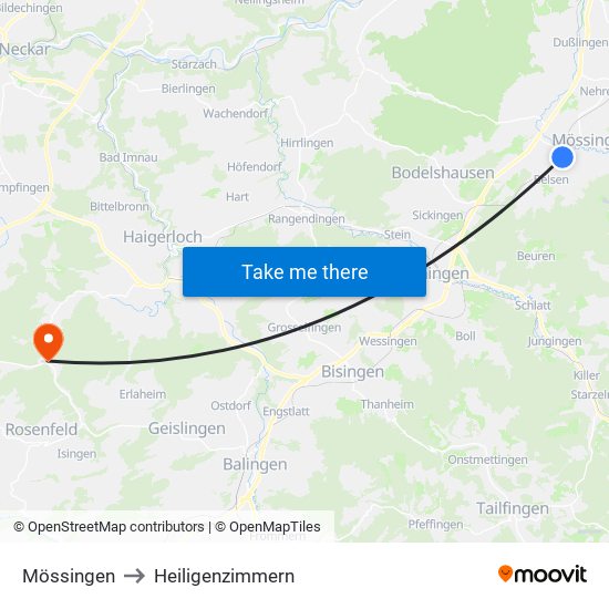 Mössingen to Heiligenzimmern map