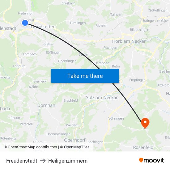 Freudenstadt to Heiligenzimmern map