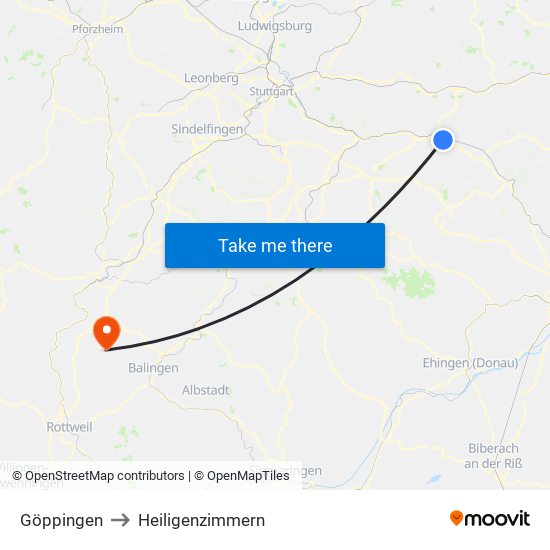 Göppingen to Heiligenzimmern map