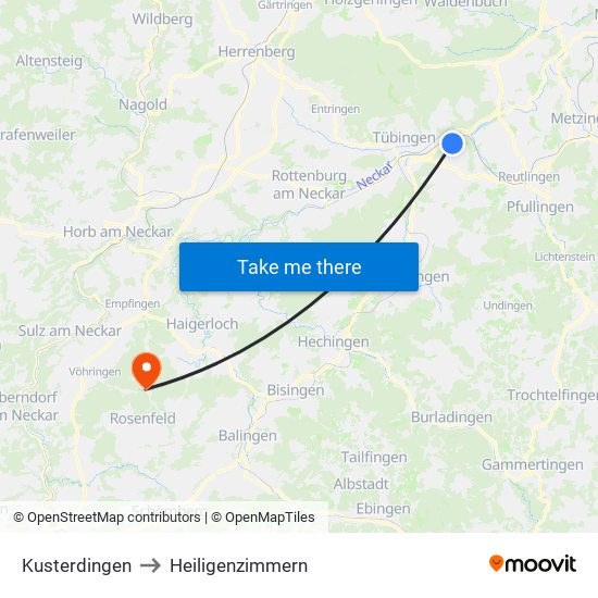 Kusterdingen to Heiligenzimmern map