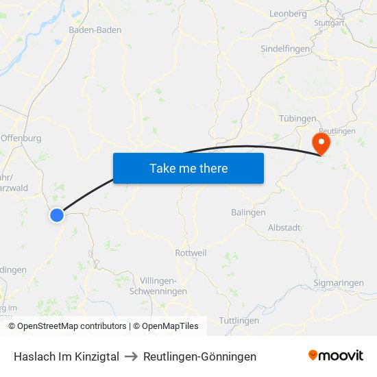 Haslach Im Kinzigtal to Reutlingen-Gönningen map