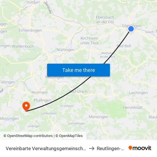 Vereinbarte Verwaltungsgemeinschaft Der Stadt Göppingen to Reutlingen-Gönningen map