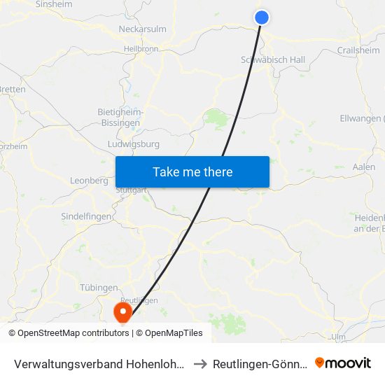 Verwaltungsverband Hohenloher Ebene to Reutlingen-Gönningen map