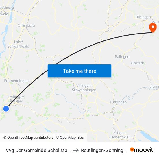 Vvg Der Gemeinde Schallstadt to Reutlingen-Gönningen map