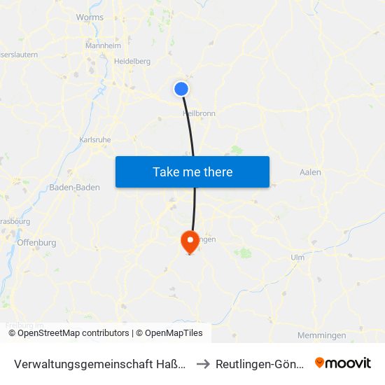 Verwaltungsgemeinschaft Haßmersheim to Reutlingen-Gönningen map