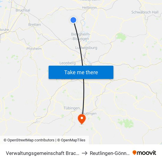 Verwaltungsgemeinschaft Brackenheim to Reutlingen-Gönningen map